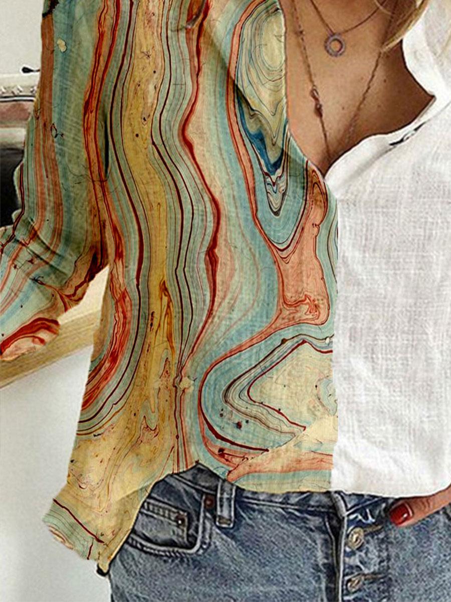 Fashion Texture Print Lapel Casual Blouse