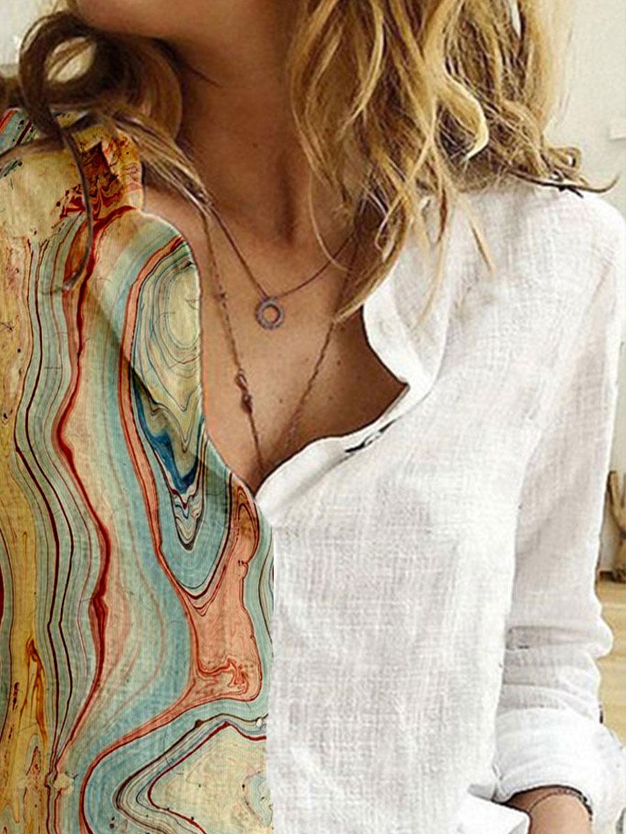 Fashion Texture Print Lapel Casual Blouse