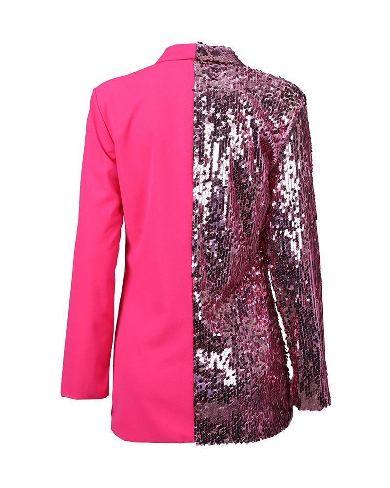 Sequins Colorblock Double Breasted Blazer Dress