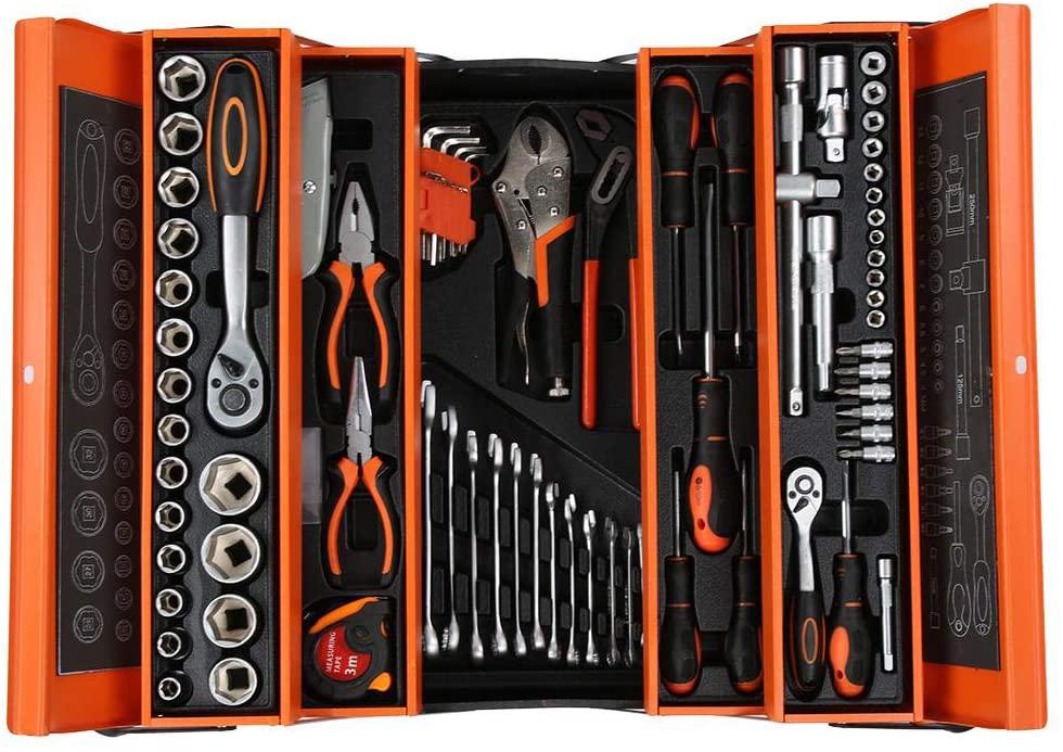 84pcs Professional Hand Tool Set, Include Sockets Ratchet Handle Extension Bar Universal Joint Screwdriver Pliers Screwdriver Spanner