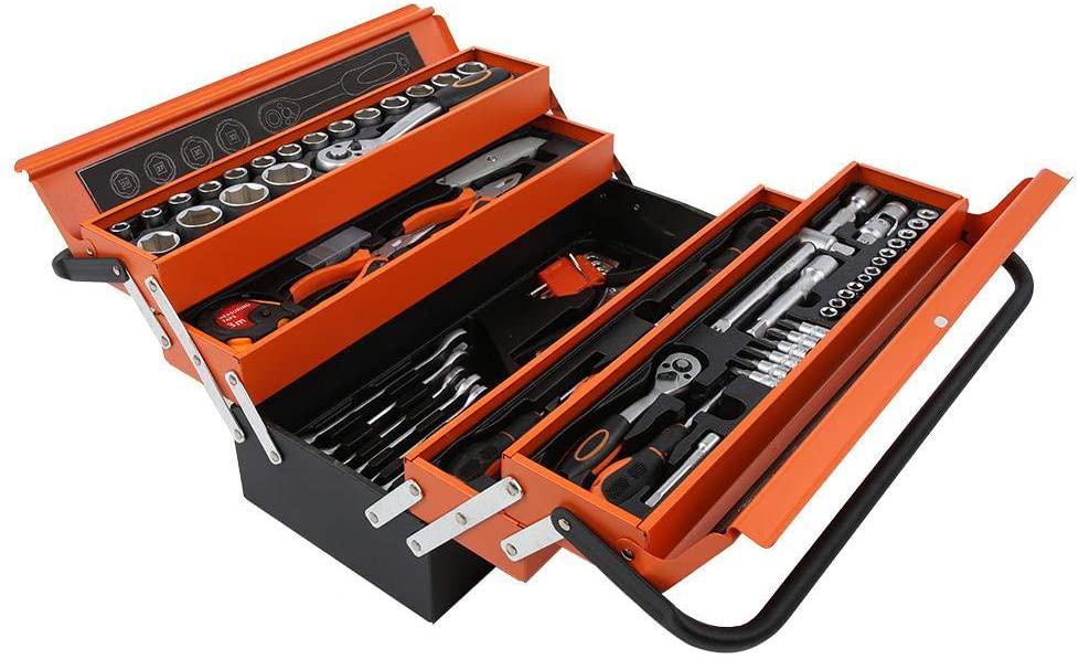 84pcs Professional Hand Tool Set, Include Sockets Ratchet Handle Extension Bar Universal Joint Screwdriver Pliers Screwdriver Spanner