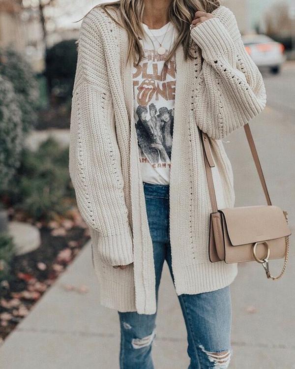 hollow long loose cardigan
