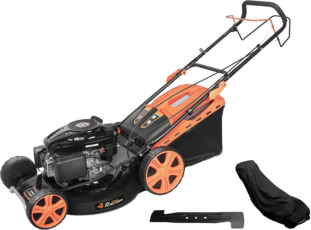 LAGINZA 196CC 22INCH 4-in-1 Self-Propelled Gas Powered Lawn Mower with Bagger Powered by Loncin Extra Cover and Blade