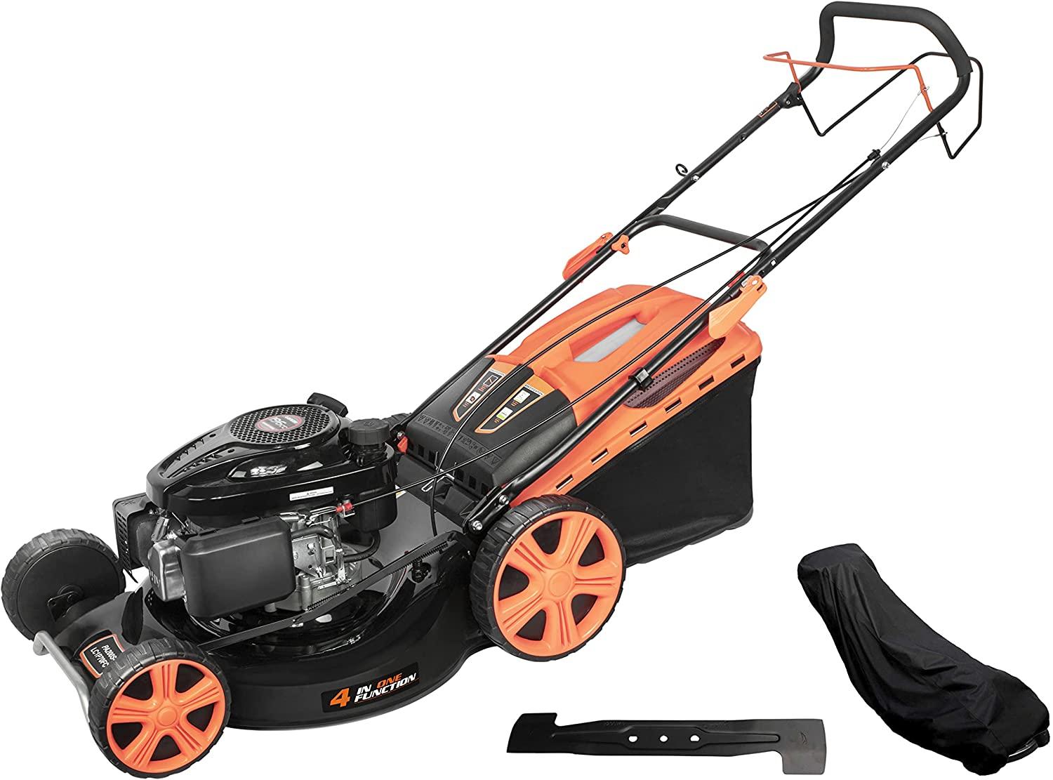 LAGINZA 196CC 22INCH 4-in-1 Self-Propelled Gas Powered Lawn Mower with Bagger Powered by Loncin Extra Cover and Blade