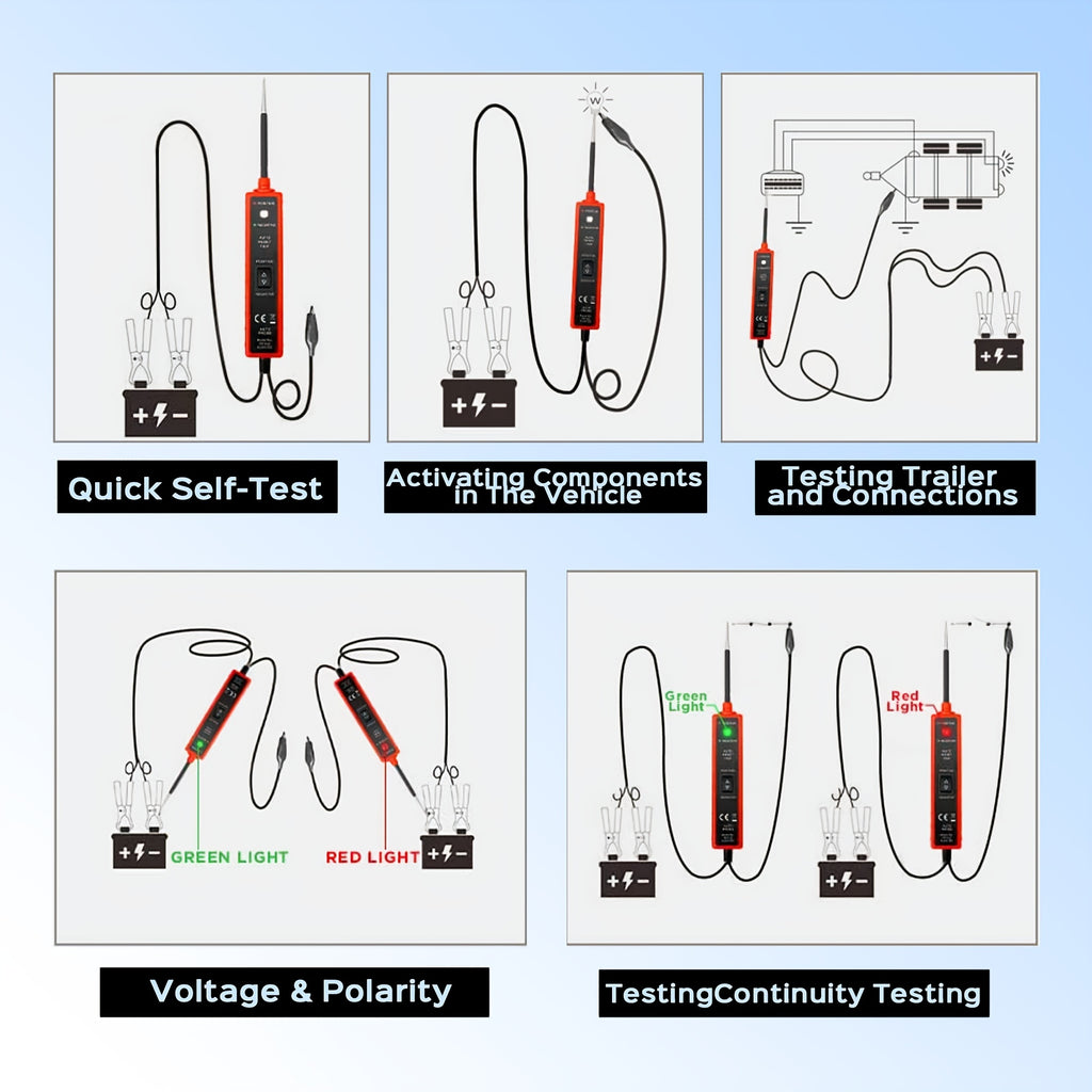 Power Circuit Probe Tester 6-24V DC Test Light Short Circuit Automotive Component Electrical Polarity Identify Continuity Tester Overload Protection