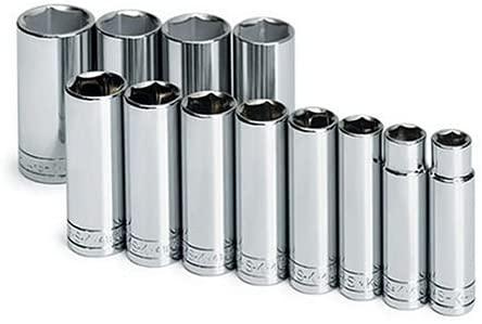 SK Professional Tools 4822 12-Piece 1/2 in. Drive 6-Point Deep Metric Socket Set - Chrome Socket Set with Super Chrome Finish | Set of 12 Sockets Made in USA