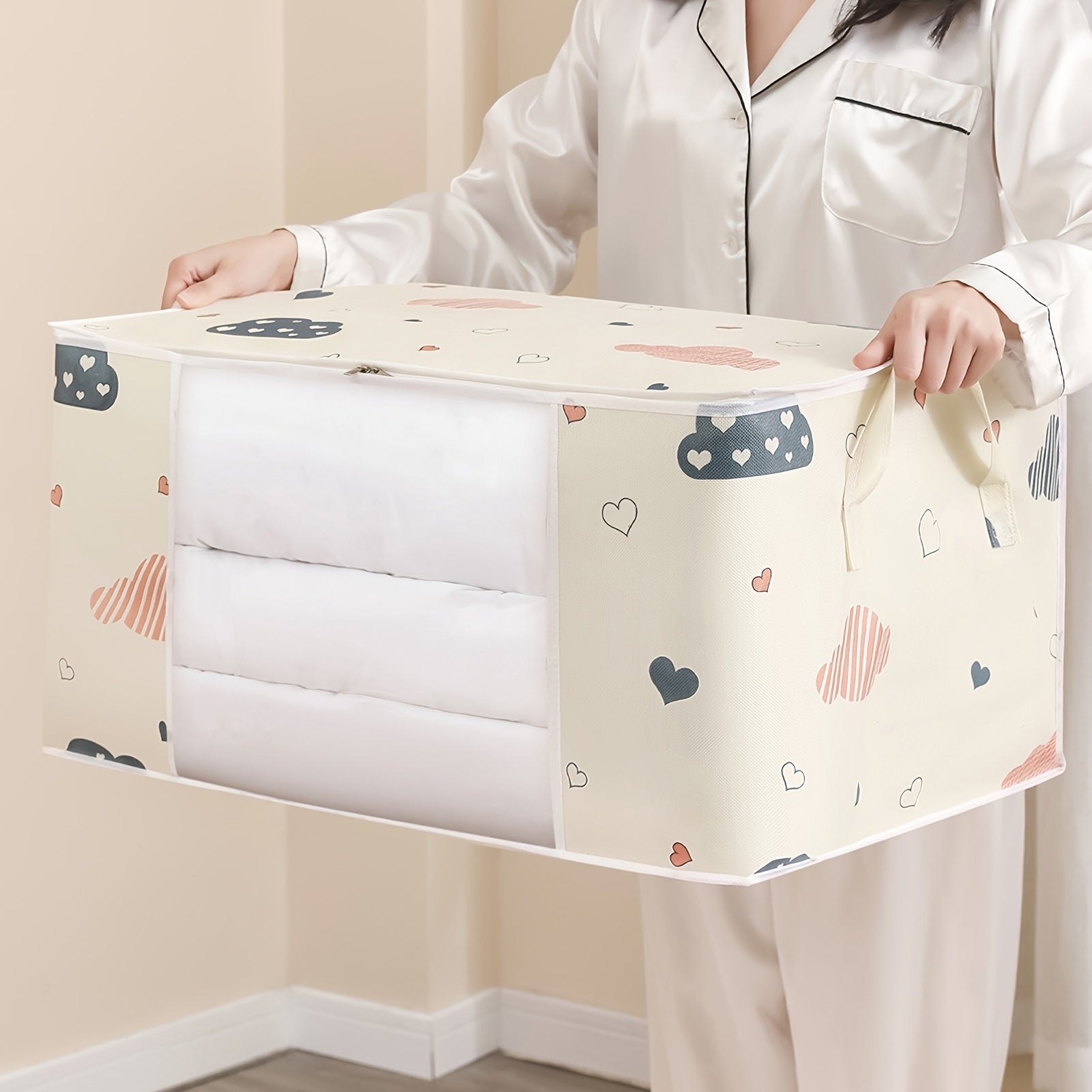 LarCapacity Clothes StoraBag Organizer With Reinforced Handle, Suitable For Blankets, Bedding, Foldable With Sturdy Zipper, Clear Window Christmas, Halloween, Thanksgiving Gift