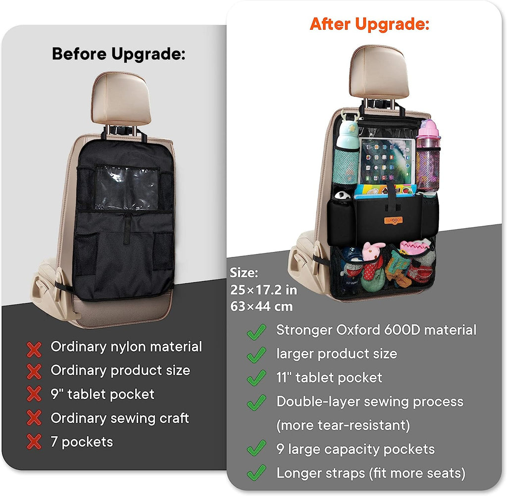 SURDOCA Car Organizers and Storage - Car Seat Organizer with 10.5-inch Clear Tablet Pocket, 4th Generation Backseat Car Organizer with 9 Pockets, Car Accessories for Kids, 2 Pack
