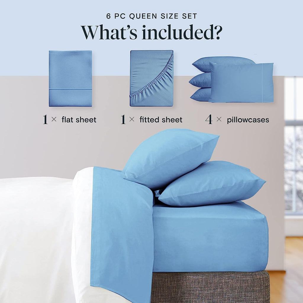 LuxClub 7 PC Split King Sheet Set Bamboo Sheets Deep Pockets 18" Eco Friendly Wrinkle Free Cooling Sheets Machine Washable Hotel Bedding Silky Soft - Light Blue Split King