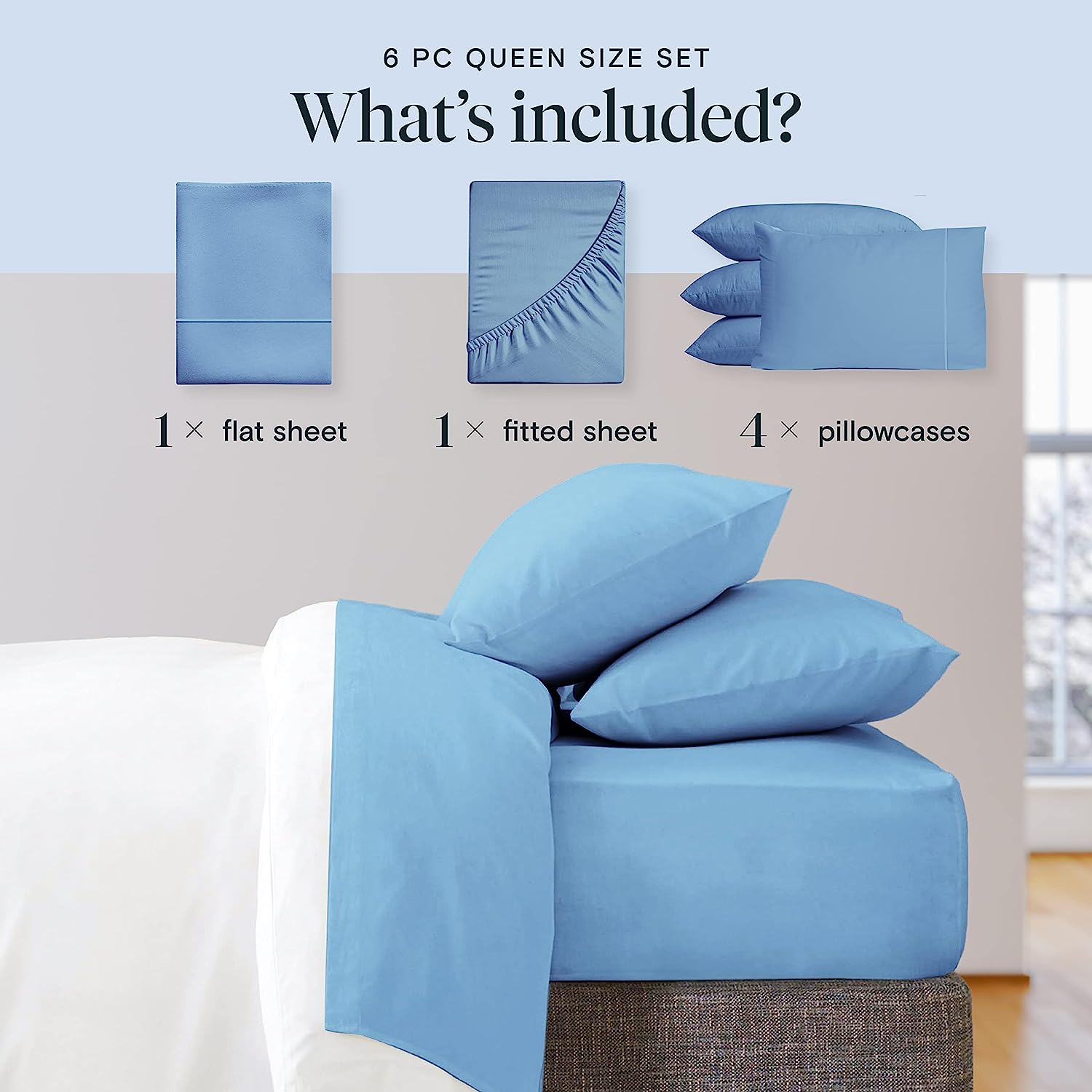 LuxClub 7 PC Split King Sheet Set Bamboo Sheets Deep Pockets 18" Eco Friendly Wrinkle Free Cooling Sheets Machine Washable Hotel Bedding Silky Soft - Light Blue Split King
