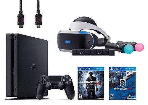 PlayStation VR Start Bundle 5 Items:VR Headset,Move Controller,PlayStation CamMotion Sensor,PlayStation 4 Slim 500GB Console - U,VR Game Disc PSVR DriveClub Uncharted 4