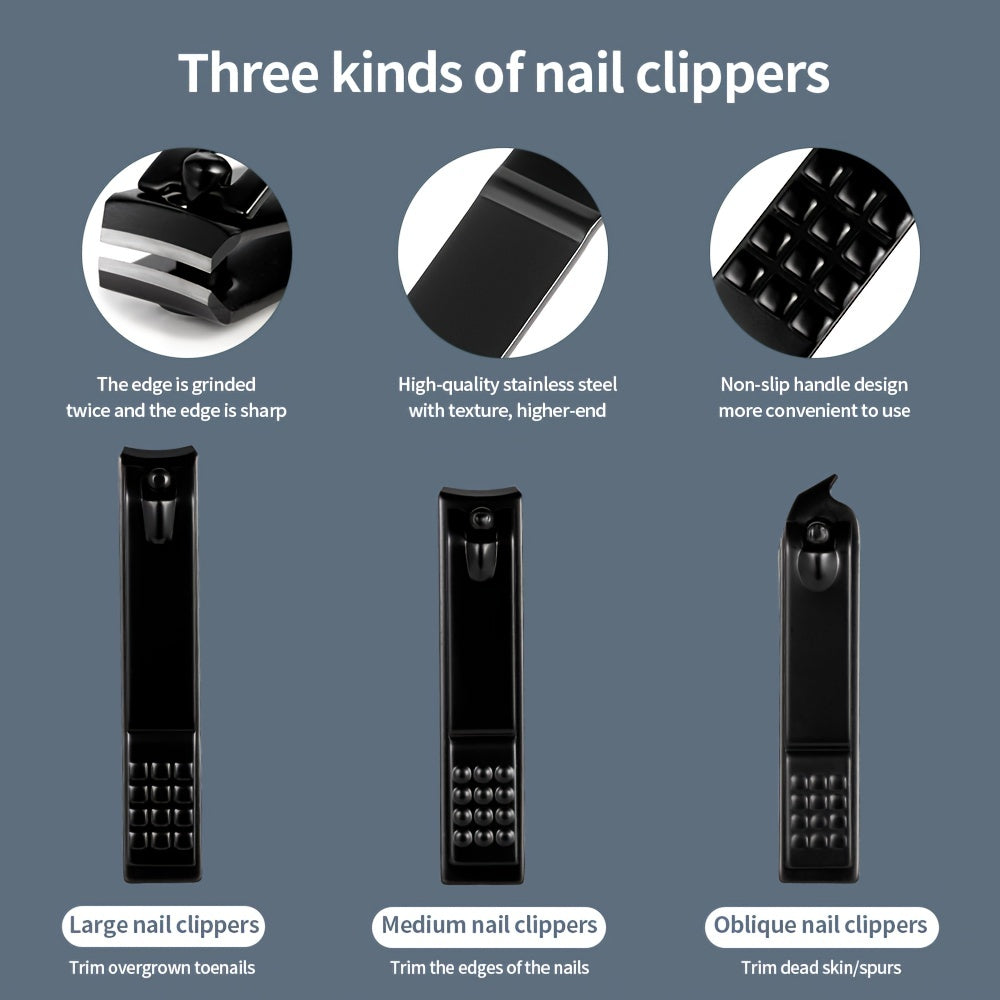 Classic Black Manicure Set Hand Feet Facial  Steel Accessories, 5 Choices