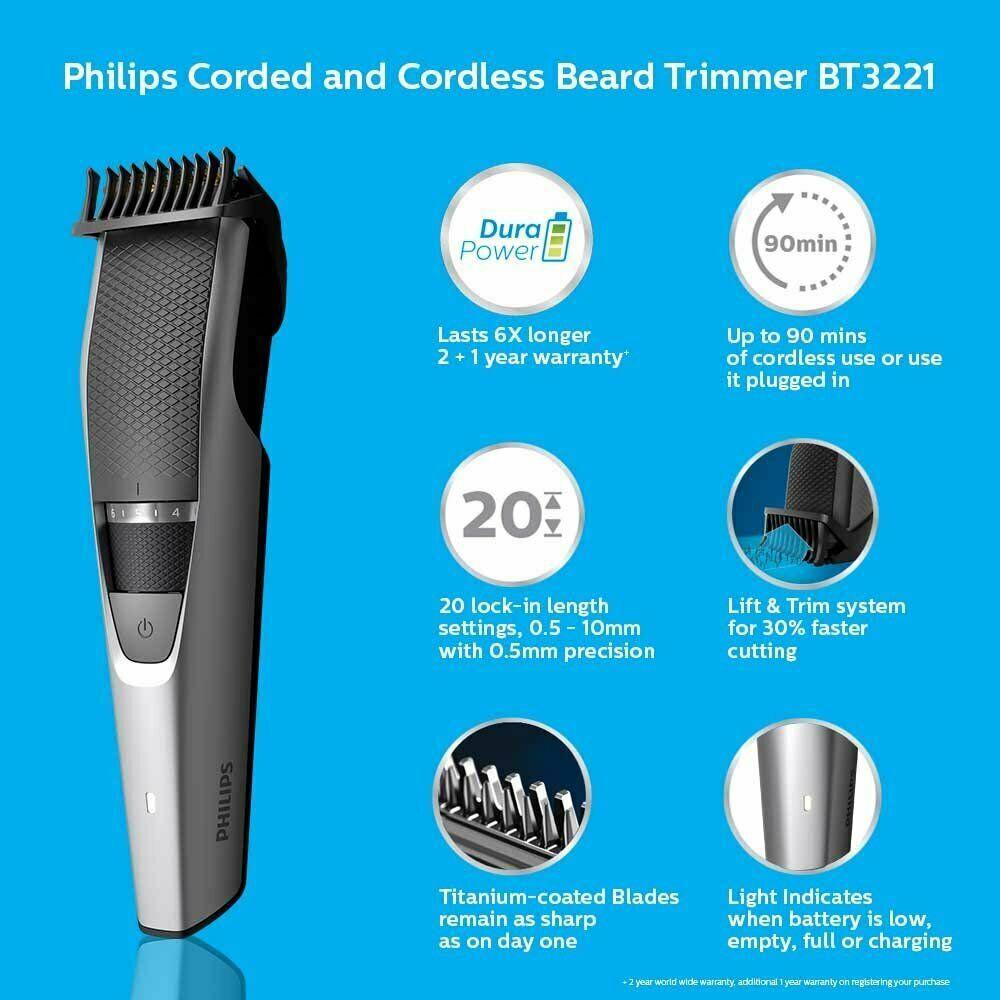 Philips BT3221-15 corded & cordless ium blade Beard Trimmer