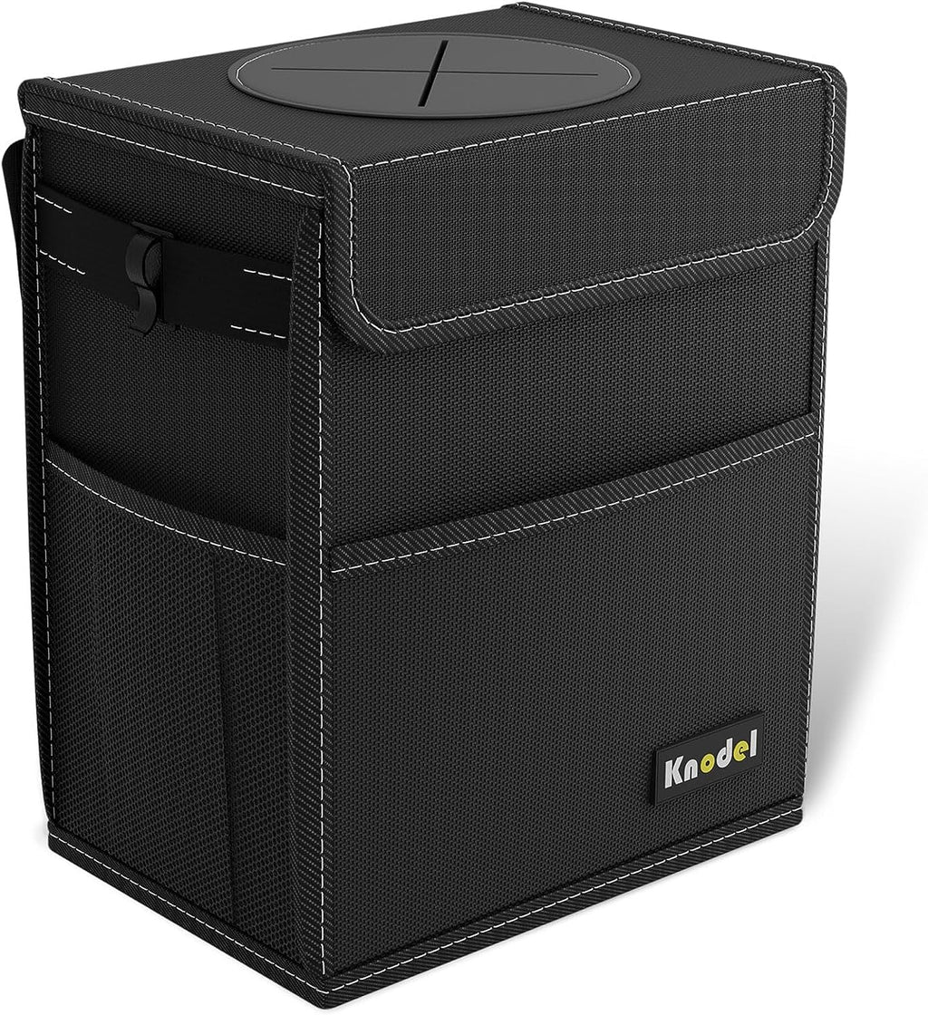 K KNODEL Car Trash Can, Waterproof Garbage Can/Bag with Lid, 600D Leak-Proof Trash Bin, Car Trash Hanging (Medium, Black)
