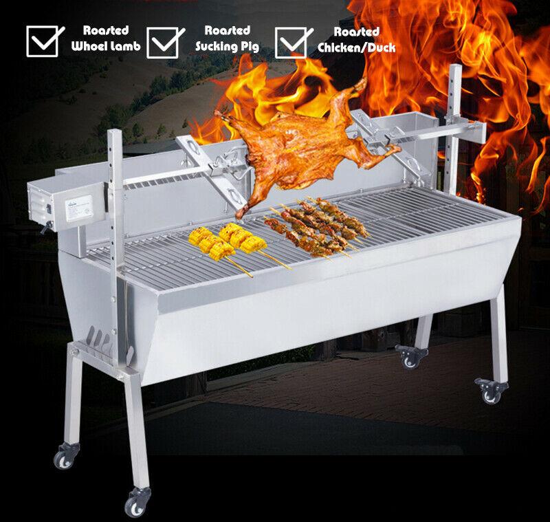 46"  Steel Spit Roaster 110V Outdoor BBQ CooLamb Chicken Grill