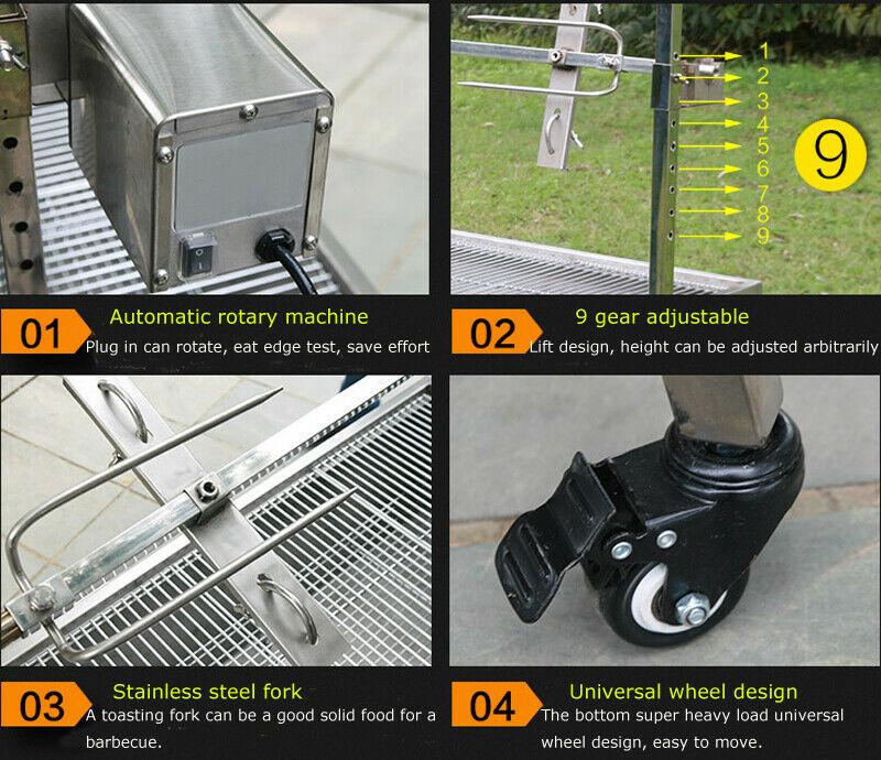 46"  Steel Spit Roaster 110V Outdoor BBQ CooLamb Chicken Grill