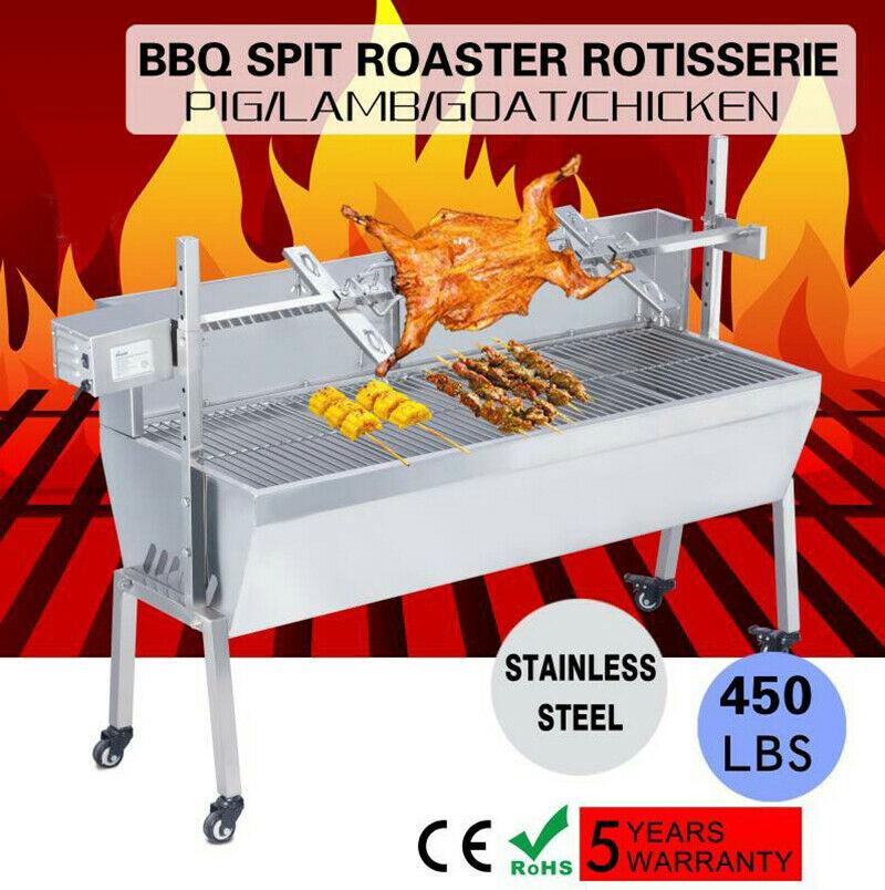 46"  Steel Spit Roaster 110V Outdoor BBQ CooLamb Chicken Grill