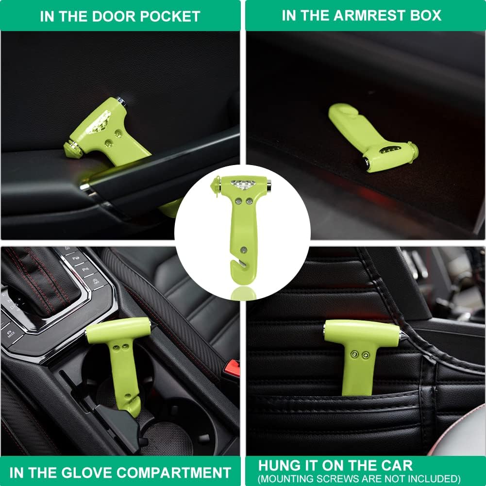 MOTORBUDDY 2-Pack Car Safety Hammer, Auto Emergency Escape Hammer with Window Breaker and Seat Belt Cutter, Emergency Escape Tool for Car Accidents, Glow in The Dark