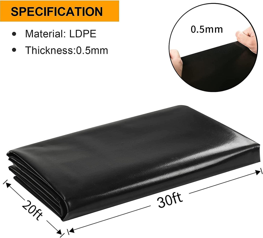 20 x 30 Feet Pond Liner 20 Mil, LDPE Pond Skins for Fish Ponds Stream Fountain Water Garden, Black Waterfall Backyard Koi Pond Liner, Easy Cutting Underlayment Pond Lin
