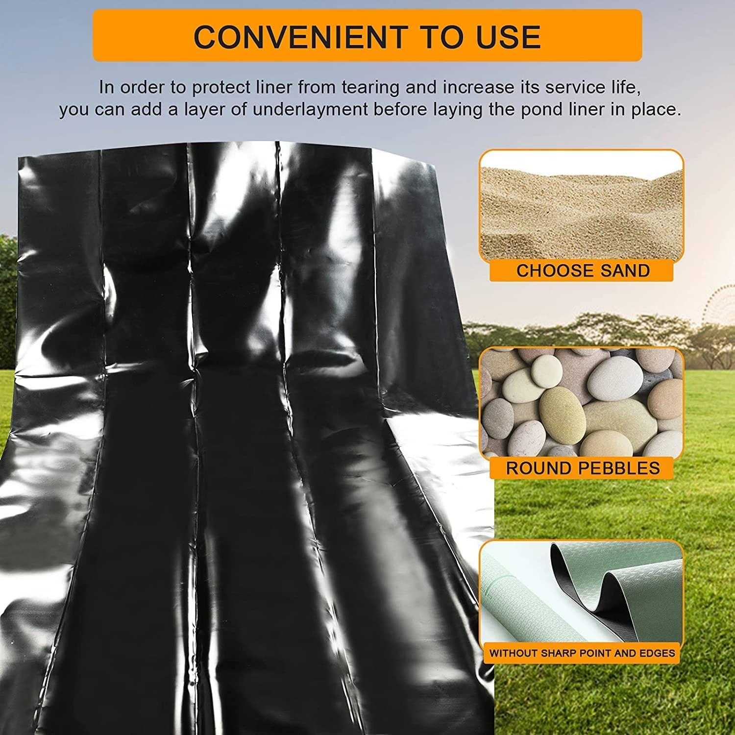 20 x 30 Feet Pond Liner 20 Mil, LDPE Pond Skins for Fish Ponds Stream Fountain Water Garden, Black Waterfall Backyard Koi Pond Liner, Easy Cutting Underlayment Pond Lin