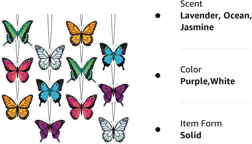 12 Pack Summer Flower Hanging Car Air Fresheners for Girls Women Cute Car Mirror Freshener (Butterfly)