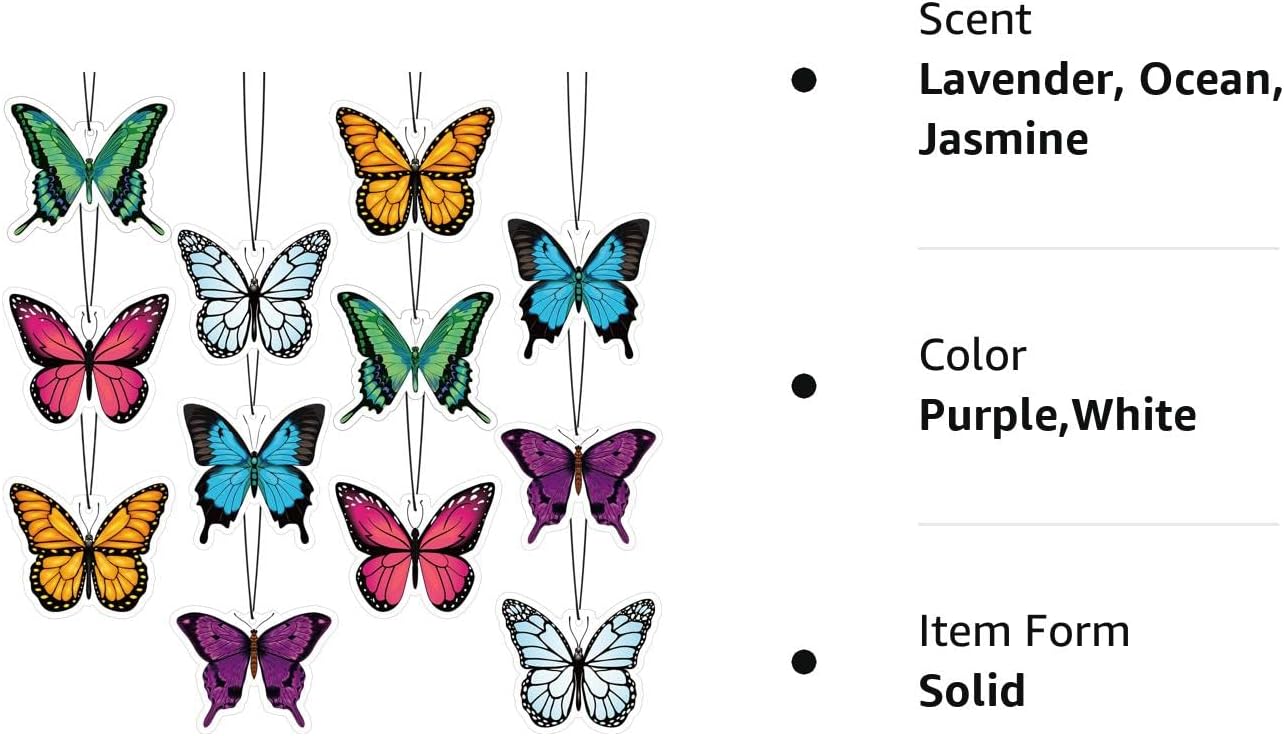 12 Pack Summer Flower Hanging Car Air Fresheners for Girls Women Cute Car Mirror Freshener (Butterfly)