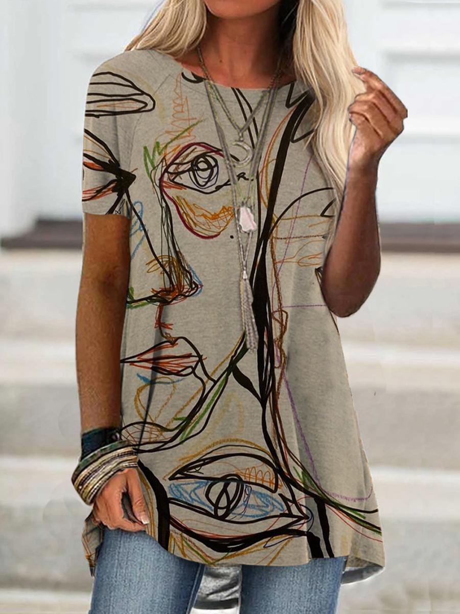 Fashion Abstract Print Round Neck T-shirt