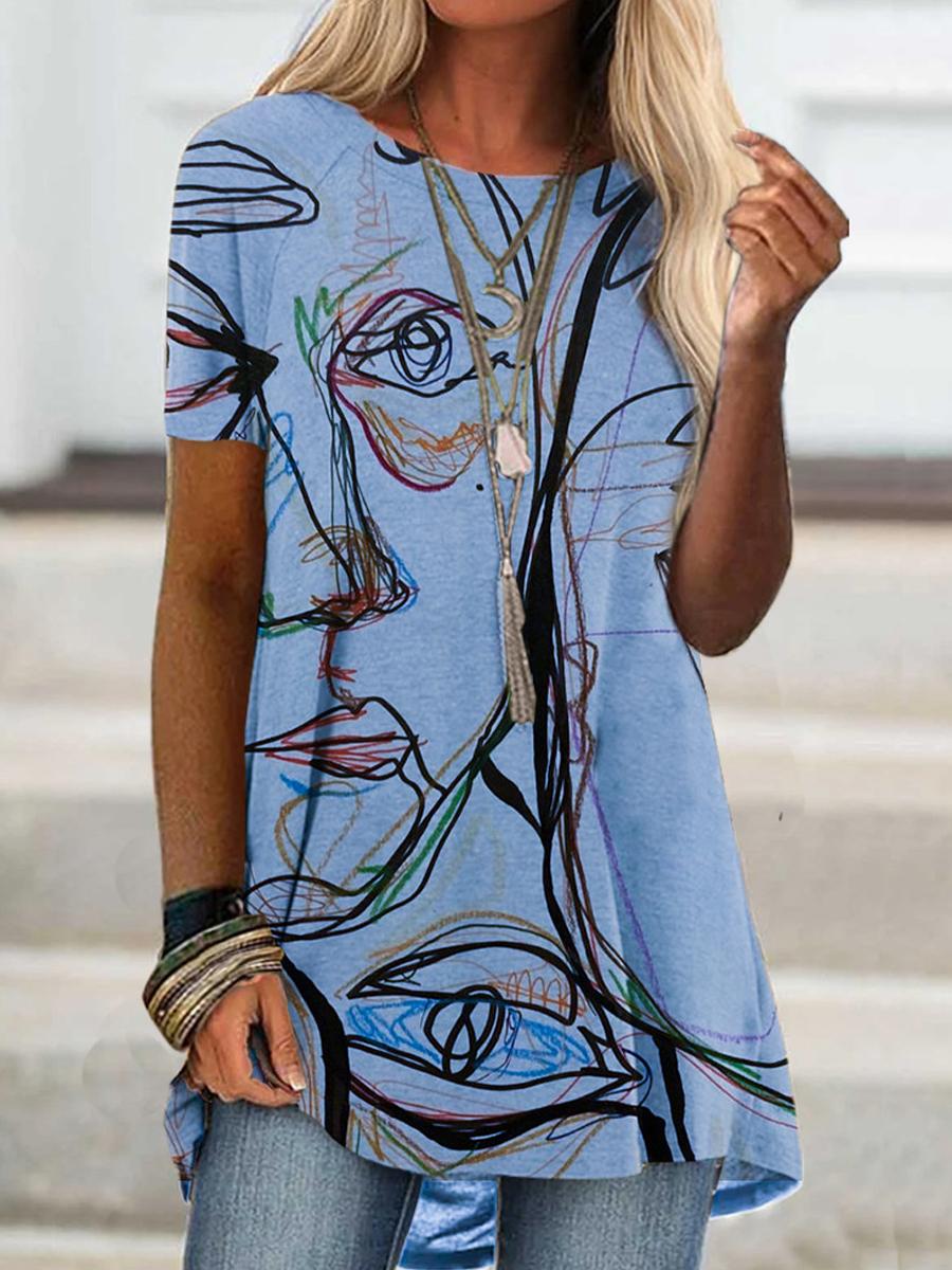 Fashion Abstract Print Round Neck T-shirt