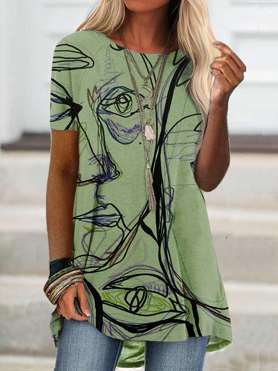 Fashion Abstract Print Round Neck T-shirt