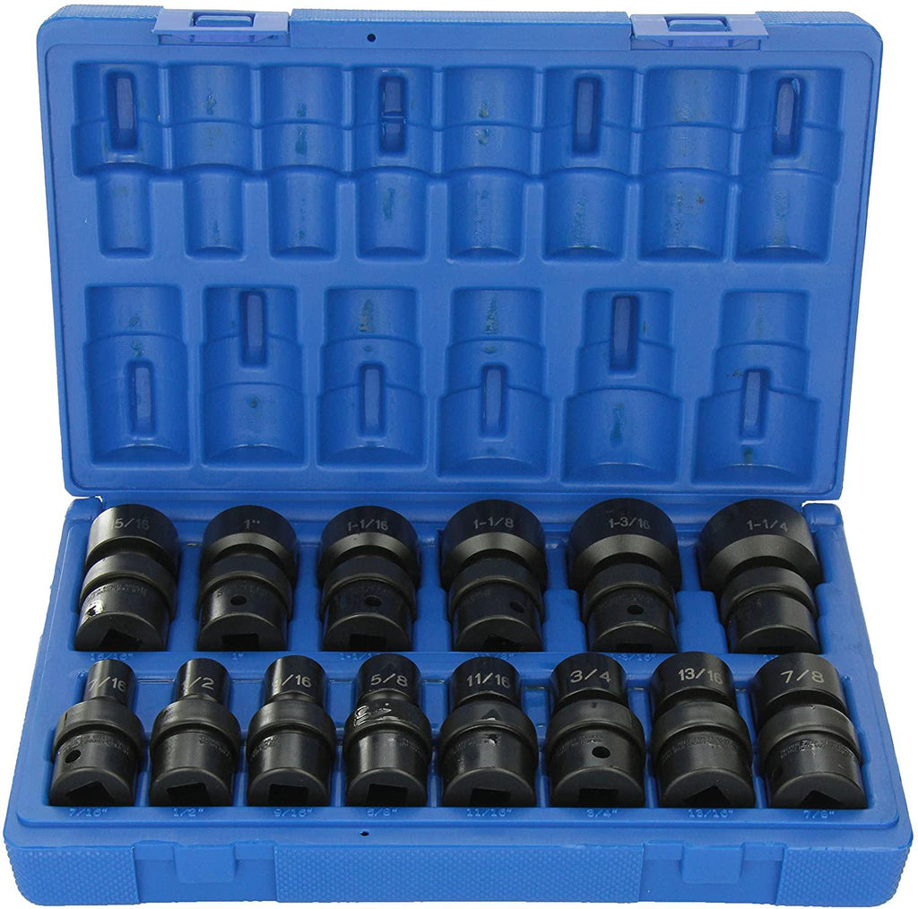 Grey Pneumatic 1714U 1/2" Drive 12-Point Universal Standard Length Fractional Set - 14 Piece