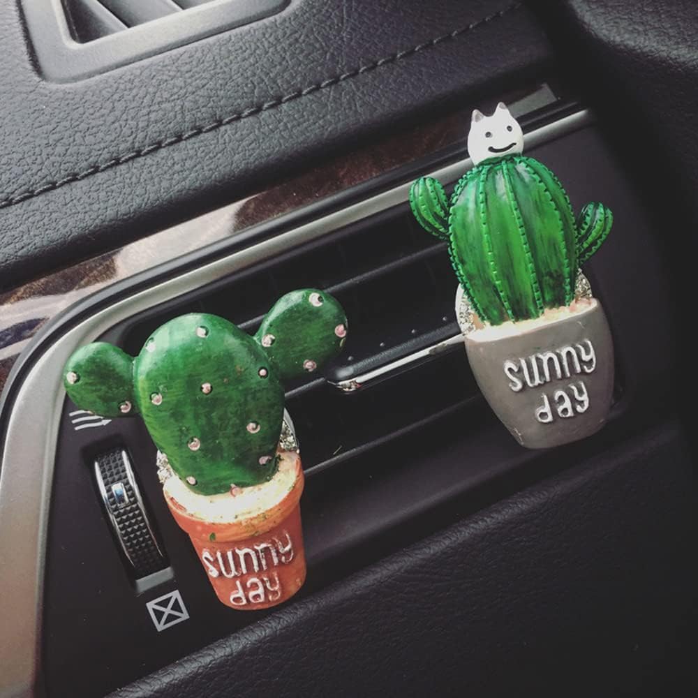 ZOSTLAND Cute Car Air Vent Clip Decoration,Car Air Fresheners,Plant Model Car Vent Clip，Personalized Automotive Interior Decoration Accessories, Car Decor Gift for women,men (4pcs Cactus)