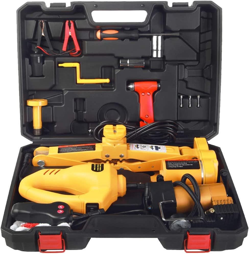 ROGTZ Electric Car Floor Jack Set 3 Ton All-in-one Automatic 12v Scissor Lift Jack with Impact Wrench and Tire Inflator Pump for Tire ChanReplacement