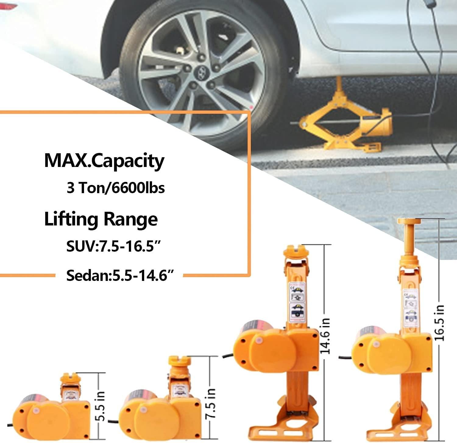 ROGTZ Electric Car Floor Jack Set 3 Ton All-in-one Automatic 12v Scissor Lift Jack with Impact Wrench and Tire Inflator Pump for Tire ChanReplacement