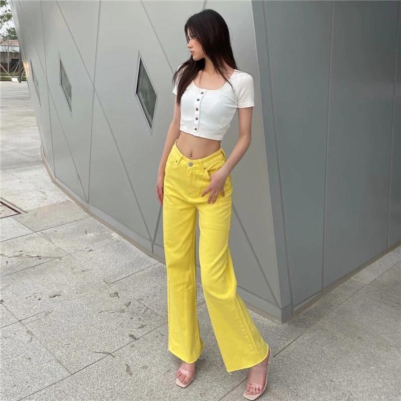 casual high waist summer denim pants