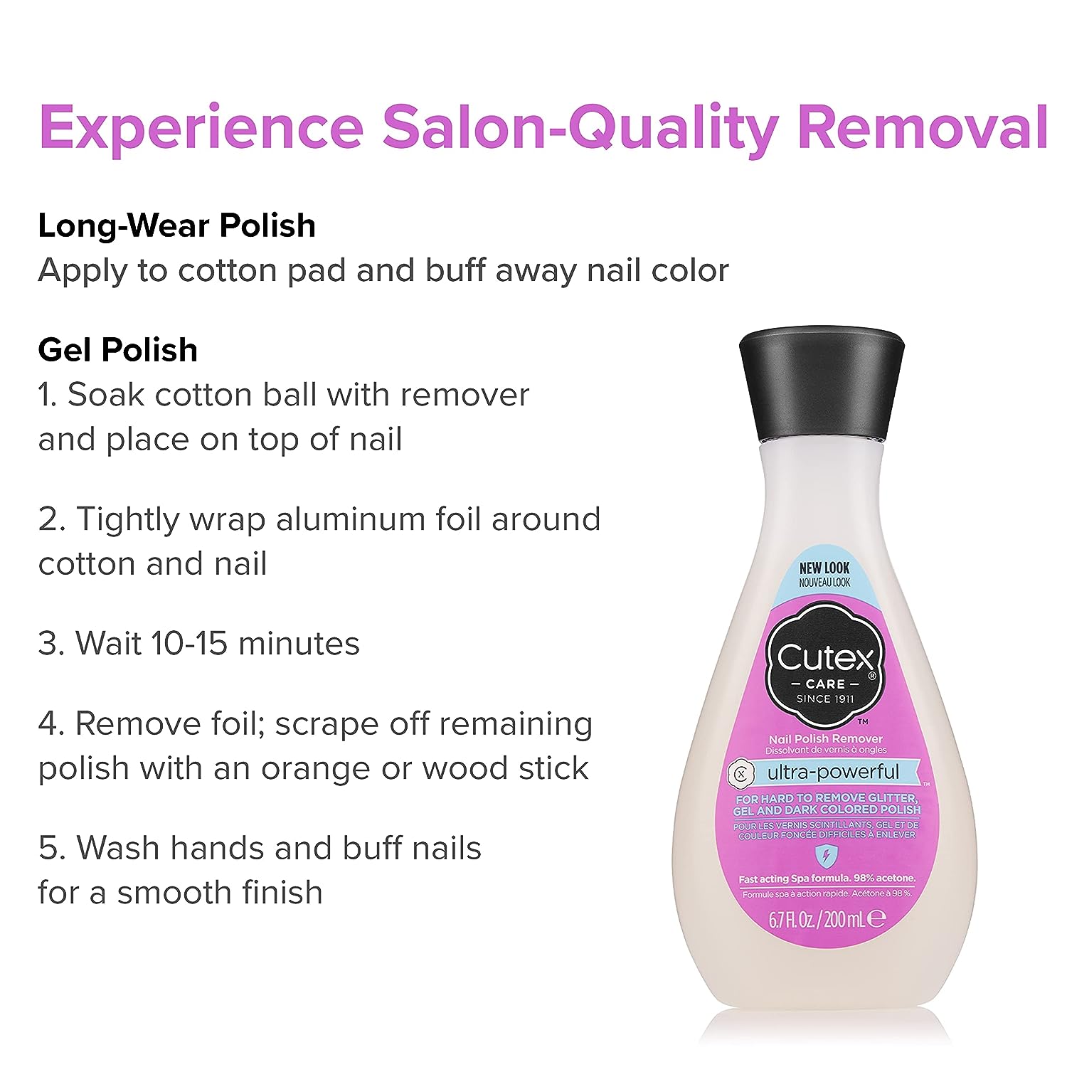 Cutex Gel Nail Polish Remover, Ultra-Powerful &amp; Removes Glitter and Dark Colored Paints, Paraben Free, 6.76 Fl Oz