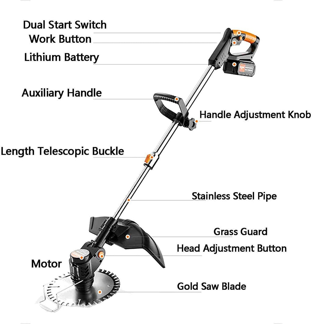 FACC String Trimmer 36V, Electric Brush Cutter Grass Trimmer, Battery Powered Weed Eater with Battery and Charger, with 9 Blades and A Pair of Cut- Resistant Gloves, for Lawn Trimming Gardening