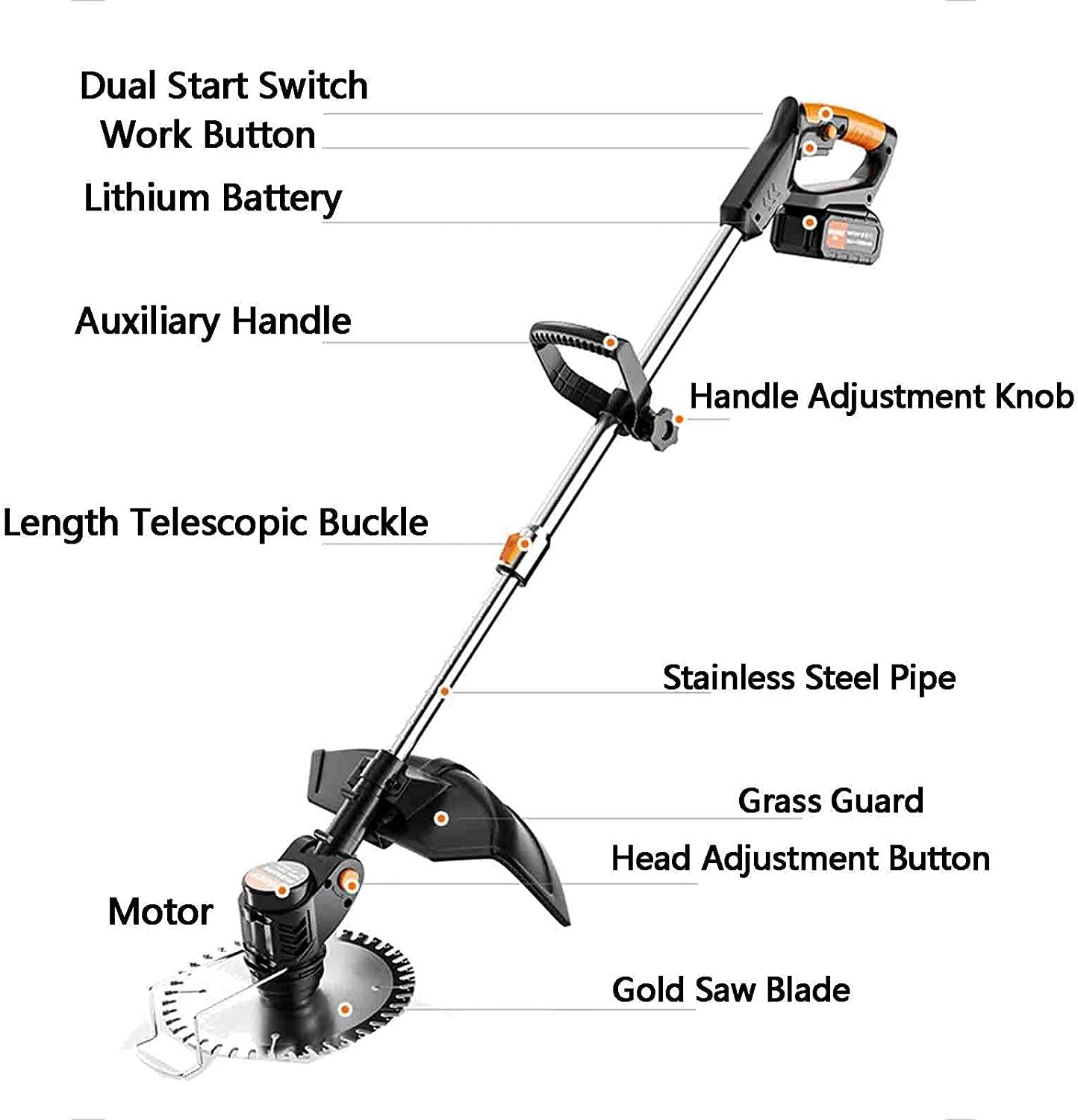 FACC String Trimmer 36V, Electric Brush Cutter Grass Trimmer, Battery Powered Weed Eater with Battery and Charger, with 9 Blades and A Pair of Cut- Resistant Gloves, for Lawn Trimming Gardening
