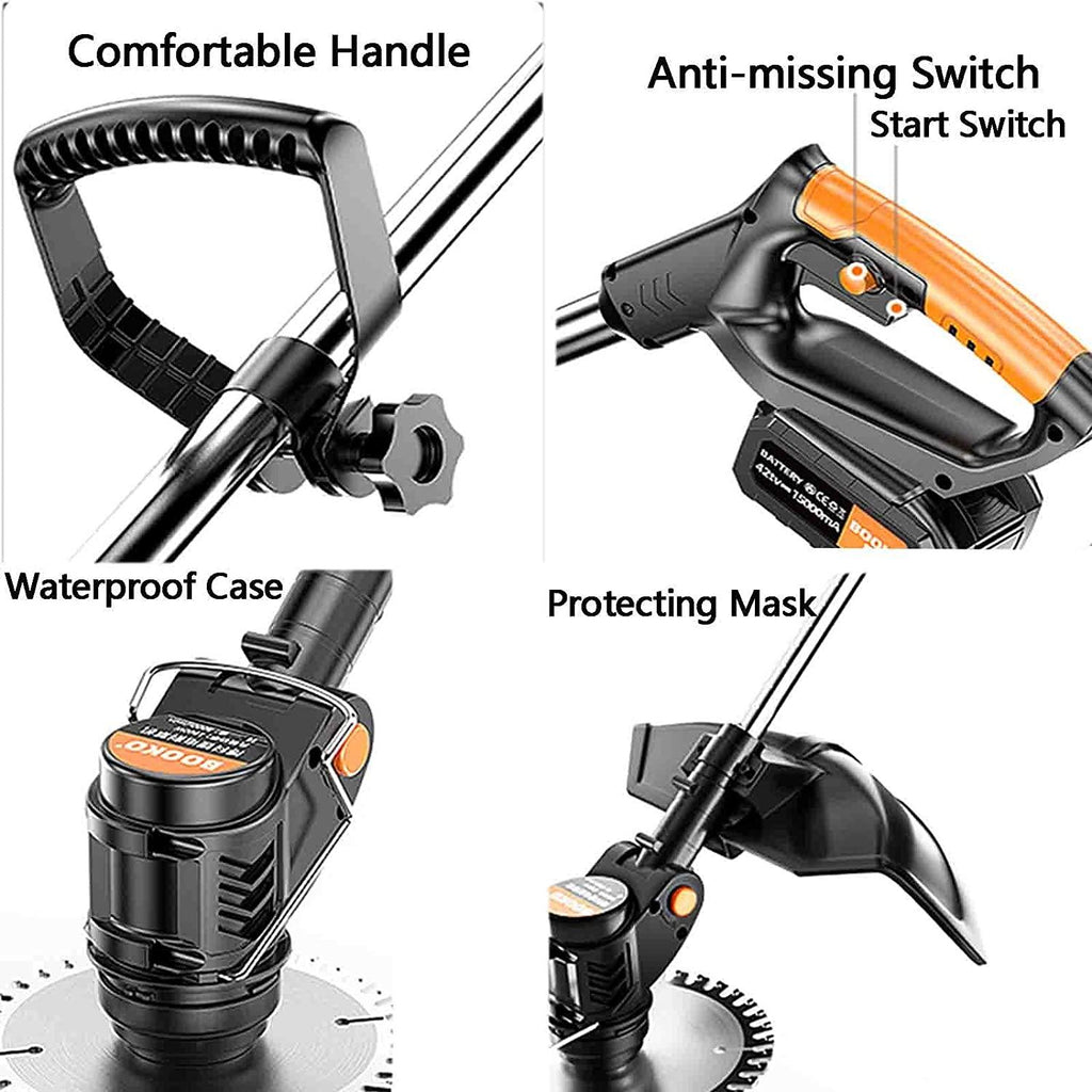 FACC String Trimmer 36V, Electric Brush Cutter Grass Trimmer, Battery Powered Weed Eater with Battery and Charger, with 9 Blades and A Pair of Cut- Resistant Gloves, for Lawn Trimming Gardening
