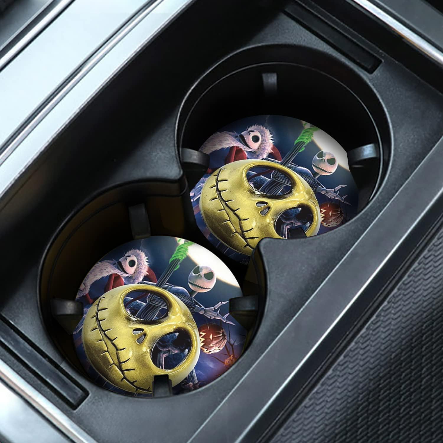 Nightmare Before Christmas Jack Skellington 2-Piece 2.75" Car Cup Holder Coasters, Cool Funny Fun Cartoon Silicone Skull Car Interior Coasters 2PCS Car Coasters for Cup Holders by FLYEEGO