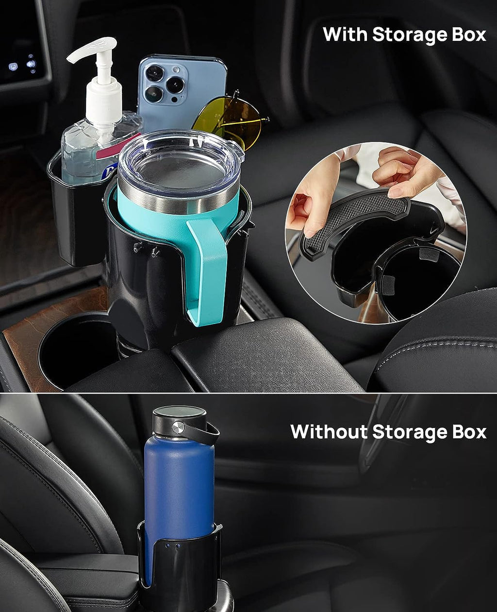 JoyTutus Cup Holder Expander with Storage Box for Car, Large Cup Holder Adapt Most Regular Cup Holder 18-40oz, fit in 2.75-3.25inch Car Holder, with Attached Organizer