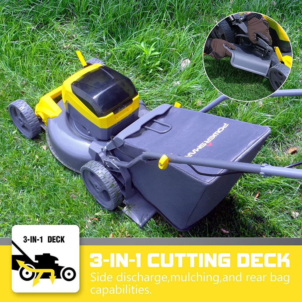 PowerSmart Cordless Lawn Mower, 40V 4.0Ah Push Lawn Mower 17 Inch, Electric Lawn Mower with Grass Bag, 3-in-1 Mower, 5 Adjustable Heights(1.18-3.0'') Battery & Charger Included