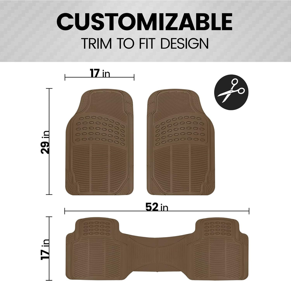 BDK ProLiner Floor Mats for Cars Trucks SUV, Beige 3-Piece Heavy Duty Car Mats with Universal Fit , All Weather Car Floor Liners