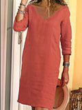 Fashion Solid Color V-neck Dress