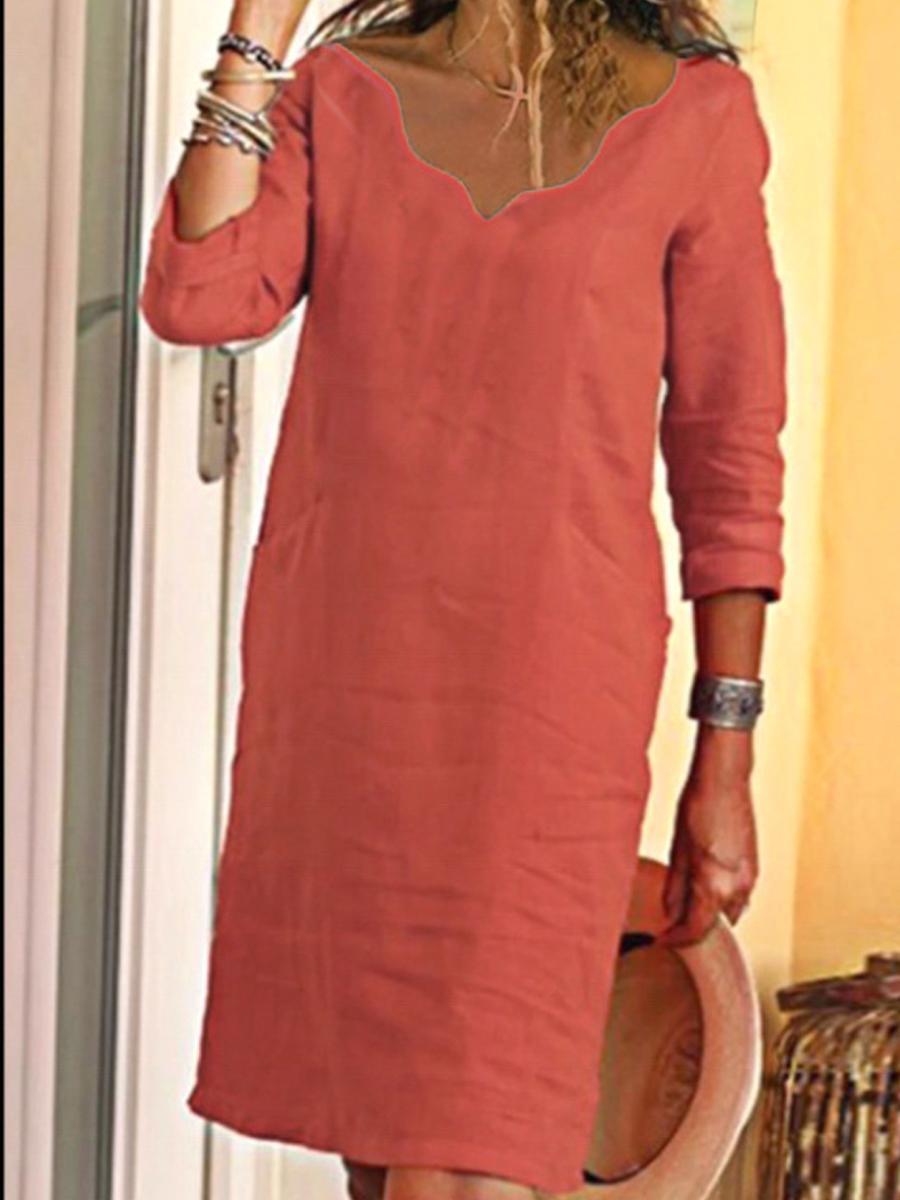 Fashion Solid Color V-neck Dress