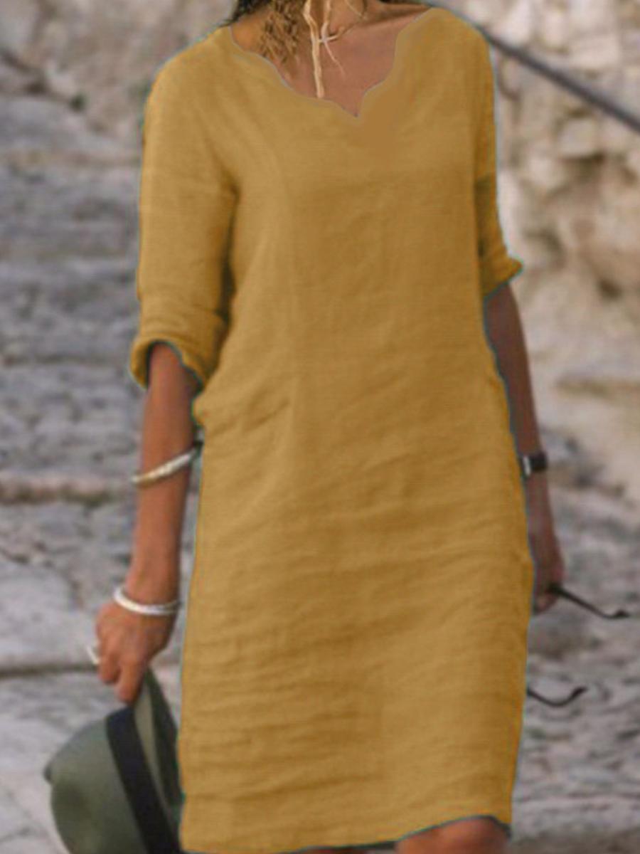 Fashion Solid Color V-neck Dress