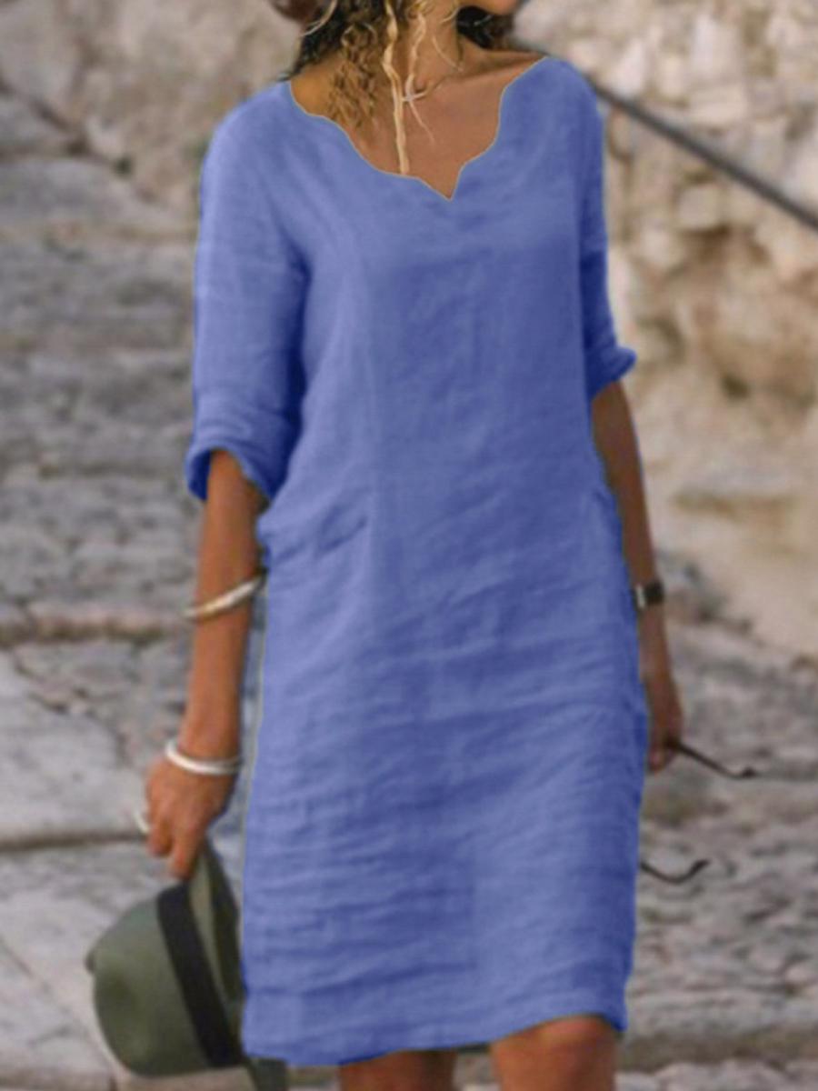 Fashion Solid Color V-neck Dress