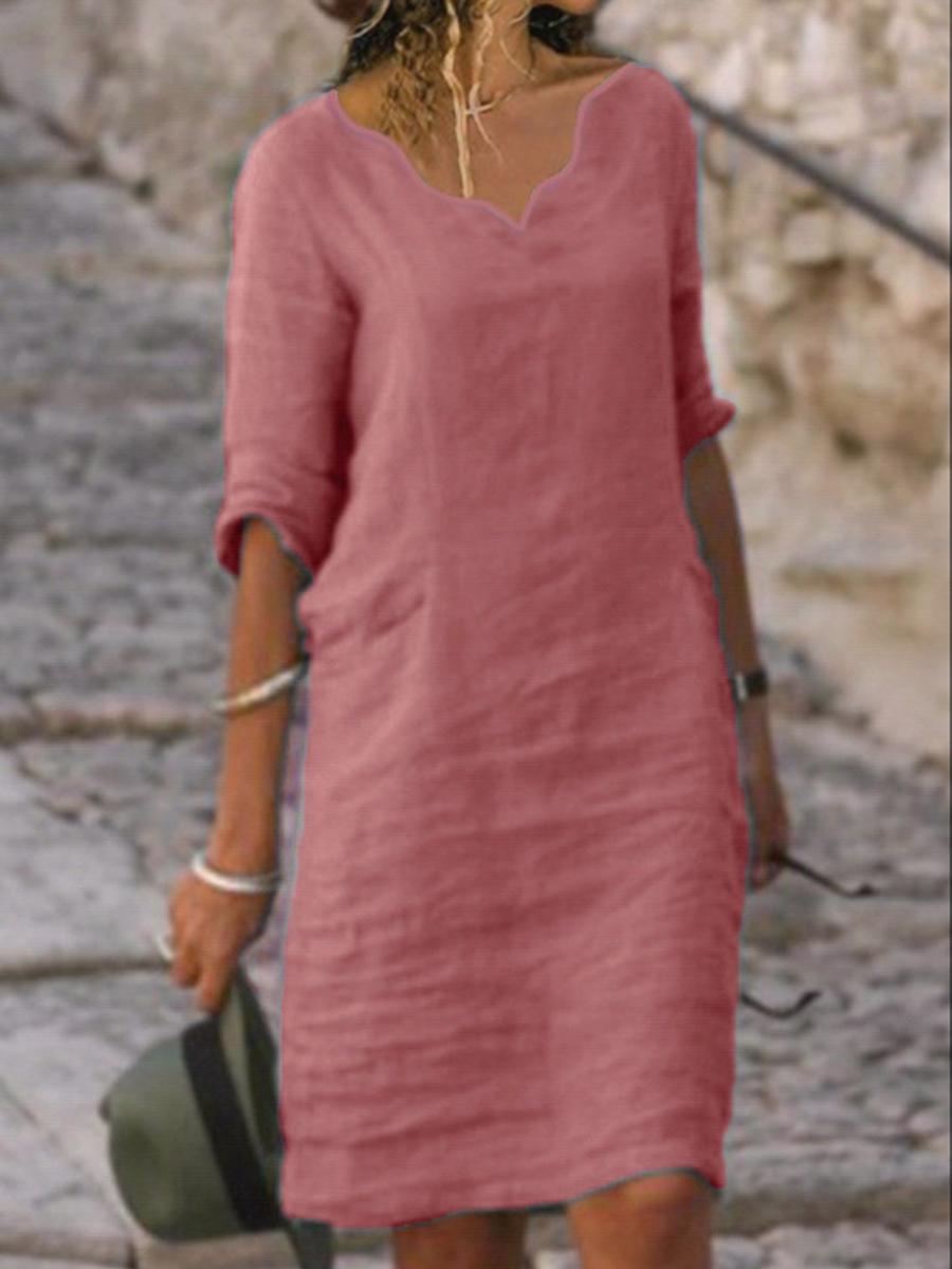 Fashion Solid Color V-neck Dress