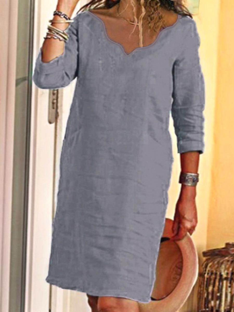 Fashion Solid Color V-neck Dress