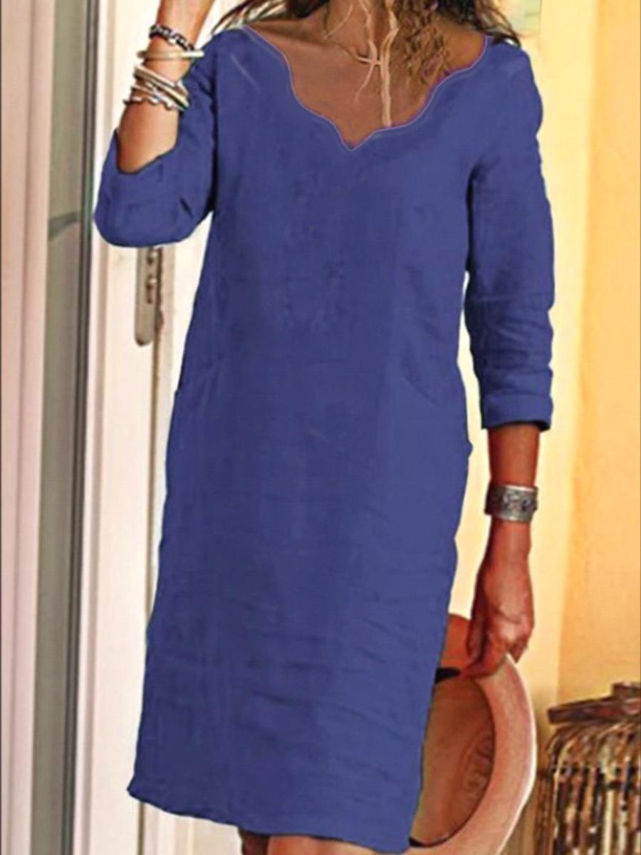 Fashion Solid Color V-neck Dress