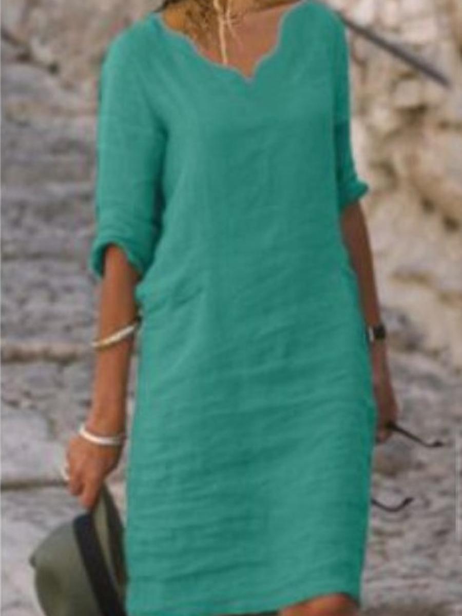 Fashion Solid Color V-neck Dress